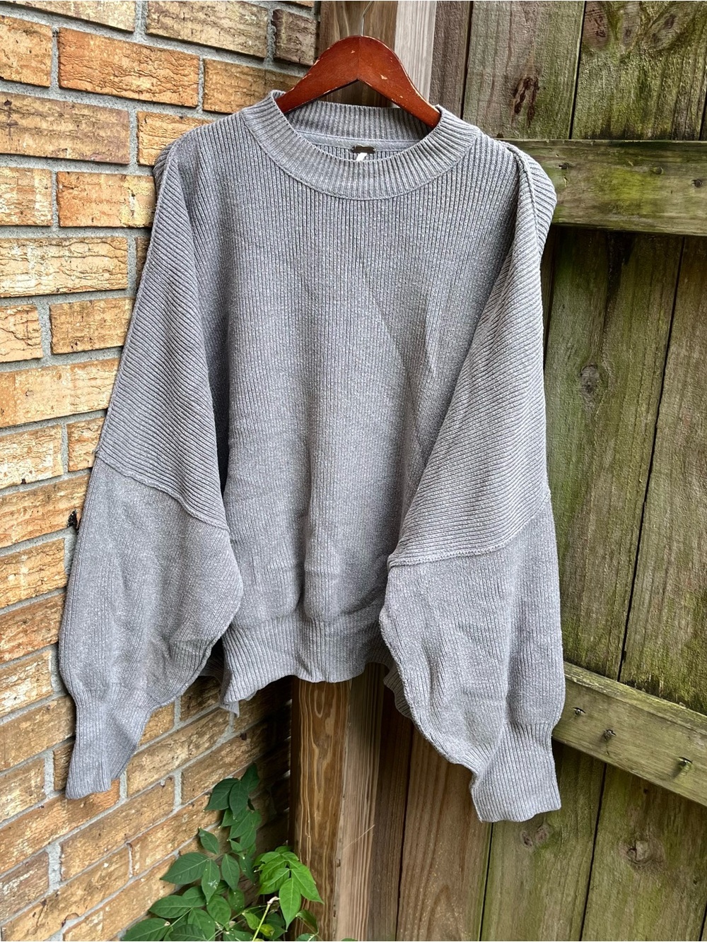 Free People Oversized Slouchy Ribbed Crewneck Sweater - Gray